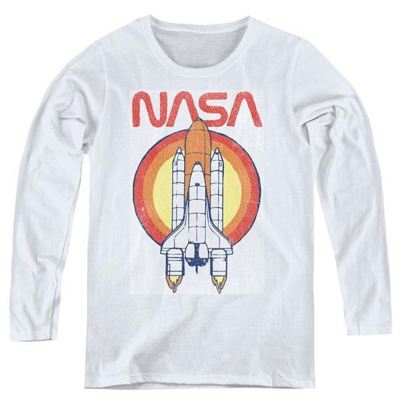 Trevco Sportswear NASA149-WL-4 Womens NASA & Shuttle Circle-Long Sleeve T-Shirt, White - Extra Large