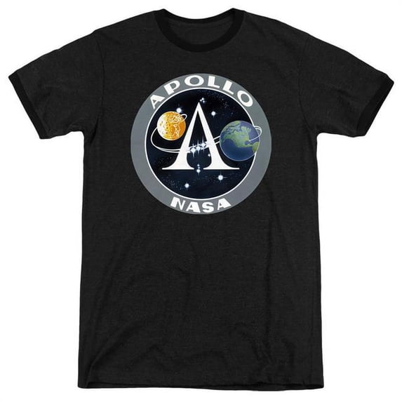 Trevco Sportswear NASA170-AR-2 NASA & Apollo Mission Patch-Adult Ringer T-Shirt, Black - Medium