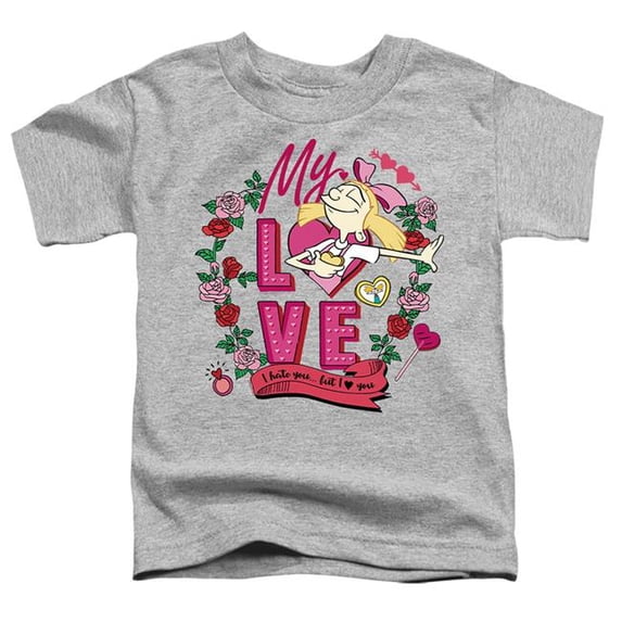 Trevco Sportswear NICK10245TVAL-TT-2 Hey Arnold Valentines Day Helga, I Hate You, But Love You Toddler Short Sleeve T-Shirt, Athletic Heather - Medium 3T