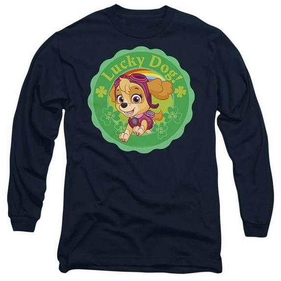 Trevco Sportswear NICK10268SPD-AL-2 Paw Patrol St. Patricks Day Lucky Dog Adult Long Sleeve T-Shirt, Navy - Medium
