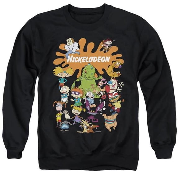 Trevco Sportswear NICK764-AS-5 Nickelodeon Brand Nick Splat Group Adult Crewneck Sweatshirt, Black - 2X