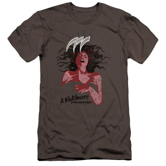 Trevco Sportswear WBM736-PSF-4 Nightmare on Elm Street Illustrated European Poster Premium Canvas Adult Slim Fit 30-1 Short Sleeve T-Shirt, Charcoal - Extra Large