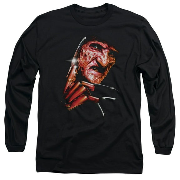 Trevco Sportswear WBM604-AL-1 Nightmare On Elm Street Freddys Face Adult Long Sleeve T-Shirt, Black - Small