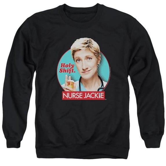 Trevco Sportswear SHO212-AS-6 Nurse Jackie Holy Shift Adult Crewneck Sweatshirt, Black - 3X