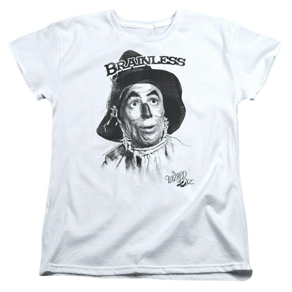 Trevco Sportswear OZ103-WT-2 Wizard of Oz Brainless Womens Short Sleeve T-Shirt, White - Medium