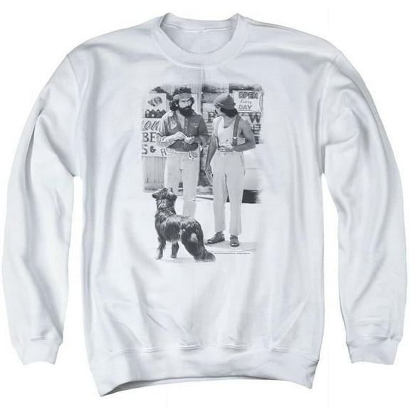 Trevco Sportswear PAR575-AS-2 Up In Smoke Cheech Chong Dog Adult Crewneck Sweatshirt, White - Medium