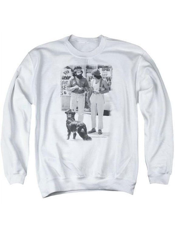 Sportswear PAR575-AS-2 Up In Smoke Cheech Chong Dog Adult Crewneck Sweatshirt, White - Medium