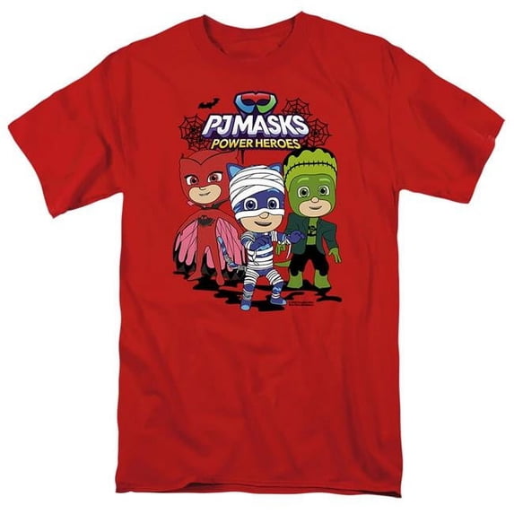 Trevco Sportswear HBRO1466-AT-5 PJ Masks Halloween Heroes Adult Regular Fit Short Sleeve T-Shirt, Red - 2X