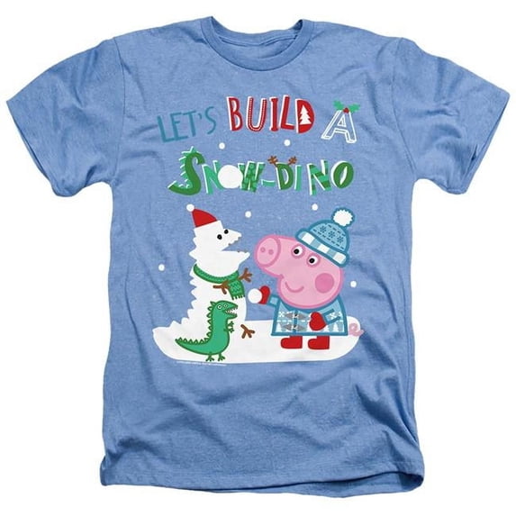 Trevco Sportswear HBRO10381-HA-4 Peppa Pig George Pig Snow Dinosaurs for Christmas Adult Regular Fit Heather Short Sleeve T-Shirt, Light Blue - Extra Large