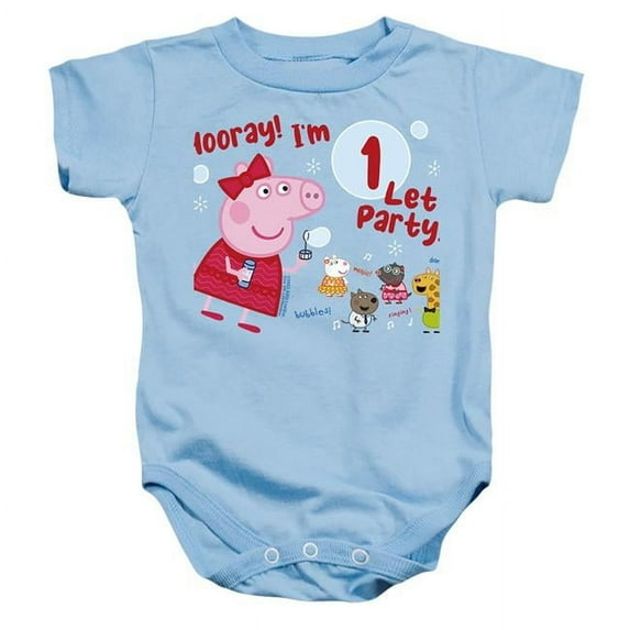 Trevco Sportswear HBRO1309-SS-2 Peppa Pig Hooray IM 1 Birthday Infant Snapsuit, Light Blue - Medium - 12 Month