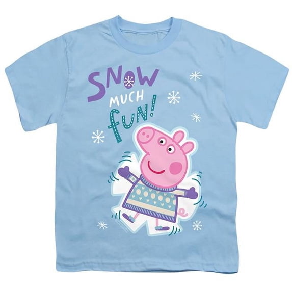 Trevco Sportswear HBRO10372-YT-4 Peppa Pig Snow Much Fun for Christmas Youth Short Sleeve T-Shirt, Light Blue - Extra Large
