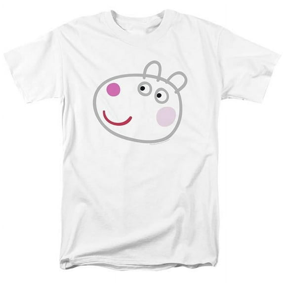 Trevco Sportswear HBRO1447-AT-3 Peppa Pig White Out Suzy Sheep Face Adult Regular Fit Short Sleeve T-Shirt, White - Large