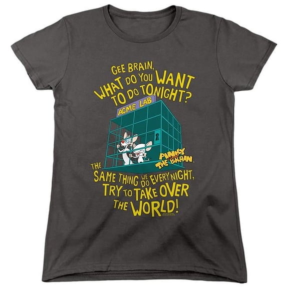 Trevco Sportswear WBT791-WT-5 Pinky & The Brain The World Womens Short Sleeve T-Shirt, Charcoal - 2X