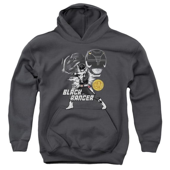 Trevco Sportswear PWR196-YFTH-3 Power Rangers Black Ranger Youth Hooded Sweatshirt, Charcoal - Large