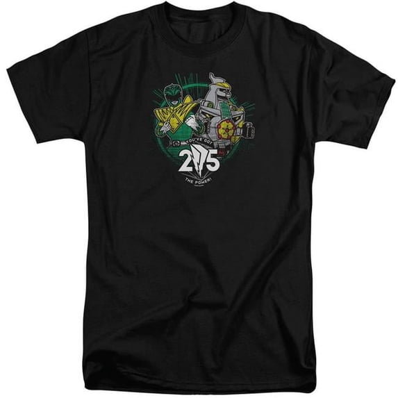 Trevco Sportswear PWR4015-ATT-4 Power Rangers Green 25 Adult Tall Fit Short Sleeve T-Shirt, Black - Extra Large