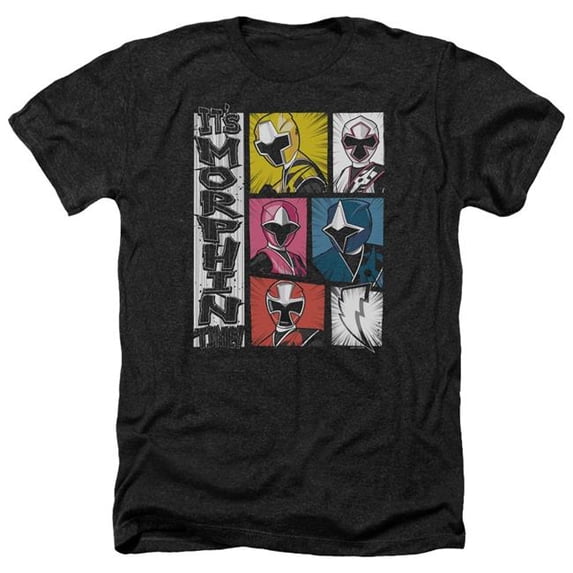 Trevco Sportswear PWR2301-HA-6 Power Rangers Its Morphin Time Adult Regular Fit Heather Short Sleeve T-Shirt, Charcoal - 3X