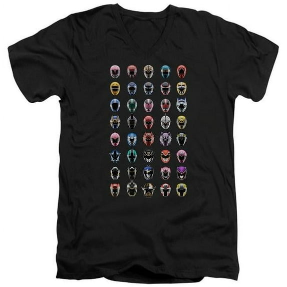 Trevco Sportswear PWR4000-AV-2 Power Rangers Visual Timeline Adult Slim Fit V-Neck Cotton T-Shirt, Black - Medium