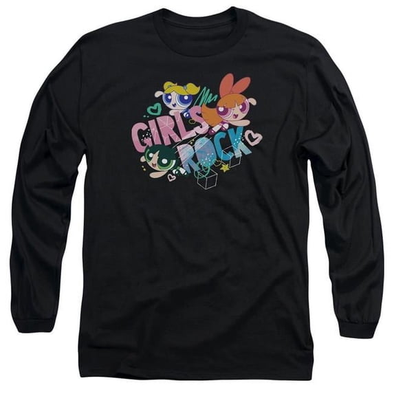 Trevco Sportswear CN712-AL-1 Powerpuff Girls Rock Adult Long Sleeve T-Shirt, Black - Small