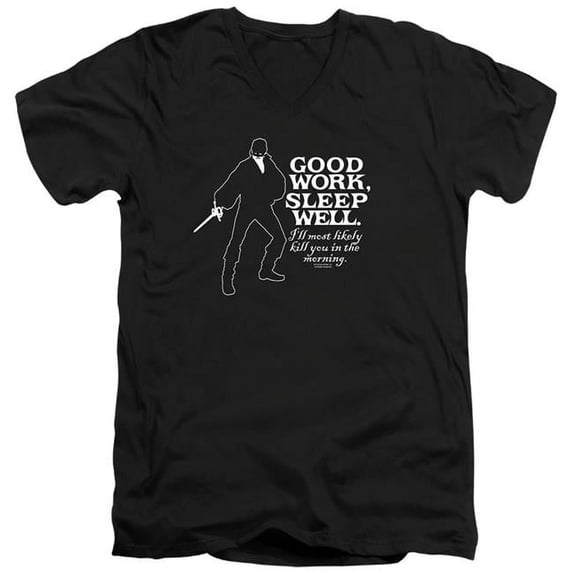 Trevco Sportswear PB117C-AV-5 Princess Bride Good Work Adult Slim Fit V-Neck Cotton T-Shirt, Black - 2X