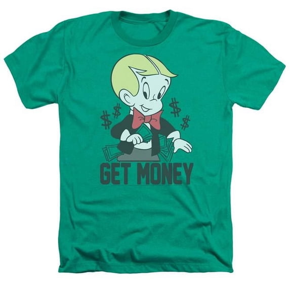 Trevco Sportswear DRM340-HA-2 Richie Rich Get Money Adult Regular Fit Heather Short Sleeve T-Shirt, Kelly Green - Medium