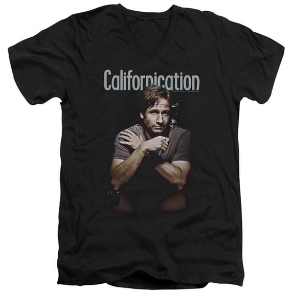 Trevco Sportswear SHO343-AV-4 Californication Smoking Adult Slim Fit V-Neck Cotton T-Shirt, Black - Extra Large