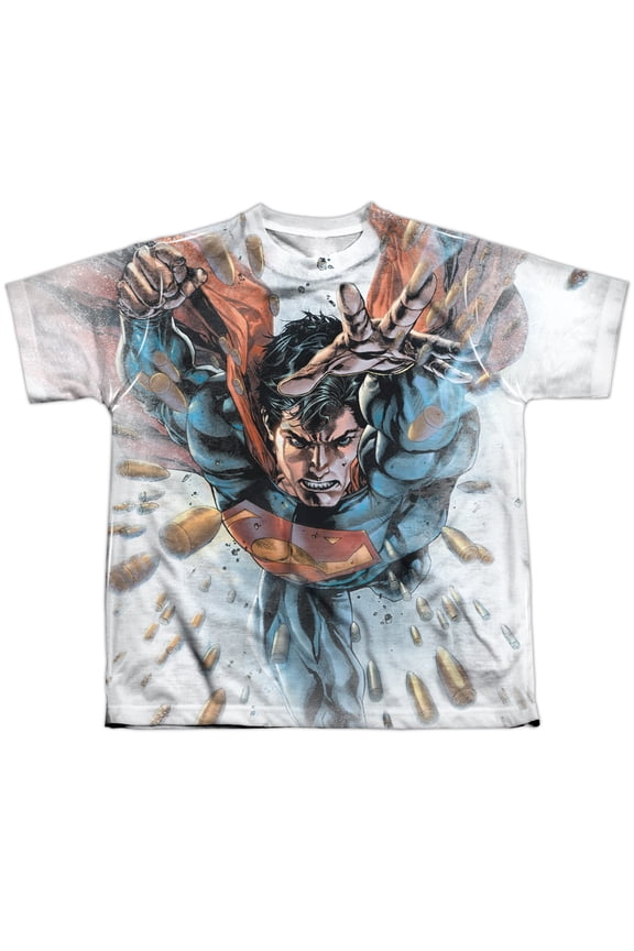 Sportswear SM2290-YTPP-4 Superman Bullets in the Sky Youth Short Sleeve T-Shirt, White - Extra Large