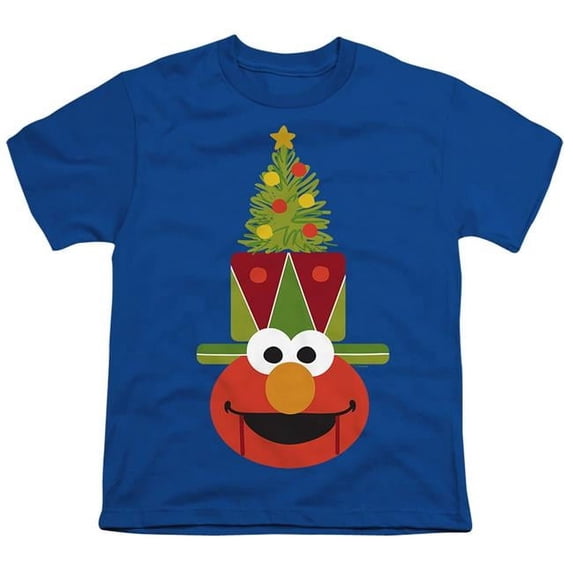 Trevco Sportswear SST10077-YT-1 Sesame Street Christmas Nutcracker Elmo Youth Short Sleeve T-Shirt, Royal - Small