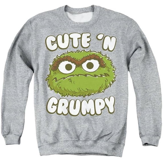 Trevco Sportswear SST193-AS-2 Sesame Street Cute N Grumpy Adult Crewneck Sweatshirt, Athletic Heather - Medium