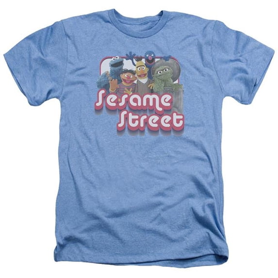 Trevco Sportswear SST129-HA-6 Sesame Street Groovy Group Adult Regular Fit Heather Short Sleeve T-Shirt, Light Blue - 3X