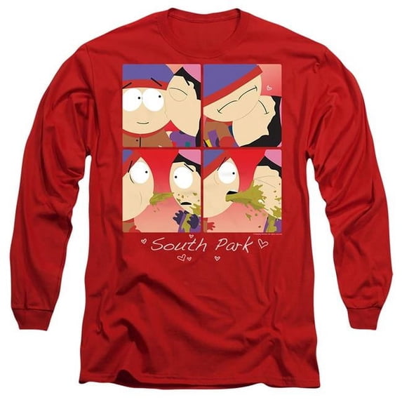 Trevco Sportswear STHPK214-AL-6 South Park Valentines Day Kyle & Wendy Squares Adult Long Sleeve T-Shirt, Red - 3X