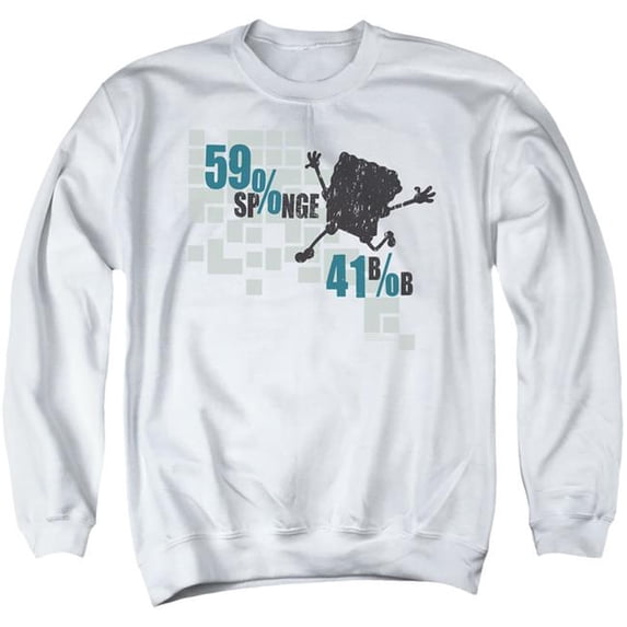 Trevco Sportswear NICK365-AS-6 Spongebob 59 Percent Sponge, 41 Percent Bob Adult Crewneck Sweatshirt, White - 3X