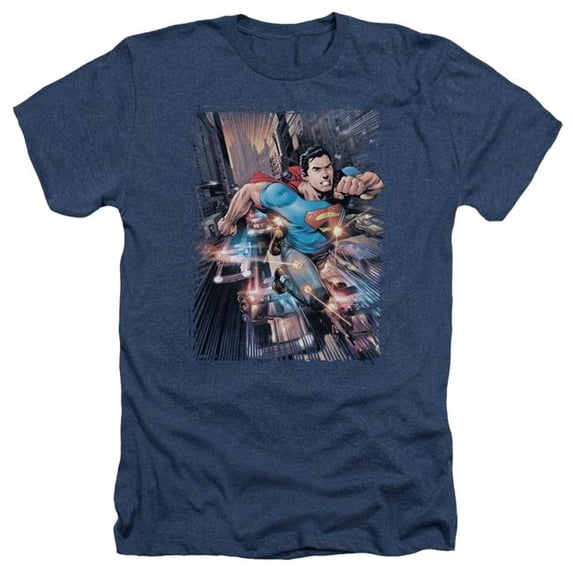 Trevco Sportswear DCR117-HA-6 Superman Action Comics No.1 Adult Regular Fit Heather Short Sleeve T-Shirt, Navy - 3X