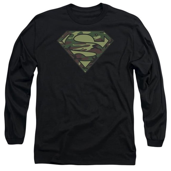 Trevco Sportswear SM1296-AL-3 Superman Camo Logo Adult Long Sleeve T-Shirt, Black - Large