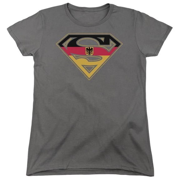 Trevco Sportswear SM1564-WT-4 Superman German Shield Womens Short Sleeve T-Shirt, Charcoal - Extra Large
