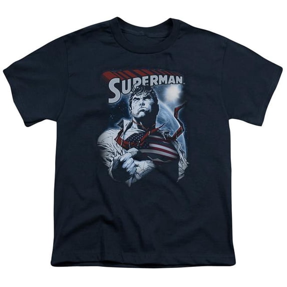 Trevco Sportswear SM2502-YT-2 Superman Honor & Protect Youth Short Sleeve T-Shirt, Navy - Medium