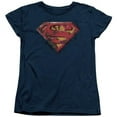 thumbnail image 1 of Trevco Sportswear SM973-WT-2 Superman Rusted Shield Womens Short Sleeve T-Shirt, Navy - Medium, 1 of 1
