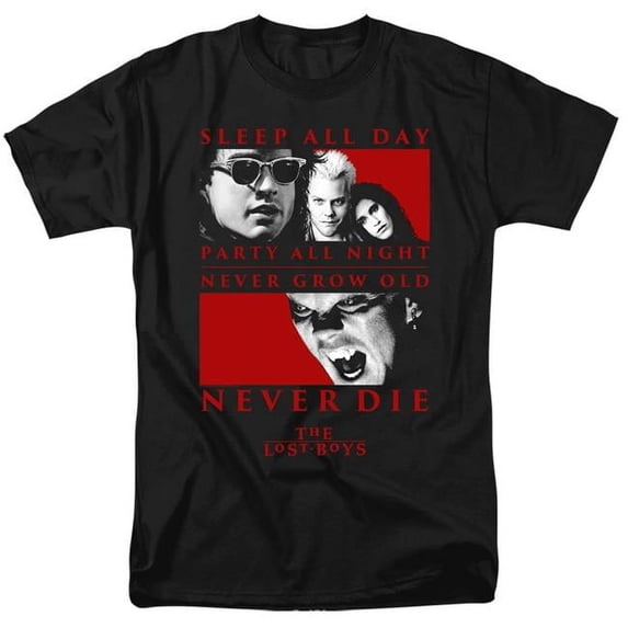 Trevco Sportswear WBM960-AT-2 The Lost Boys Never Die Adult Regular Fit Short Sleeve T-Shirt, Black - Medium