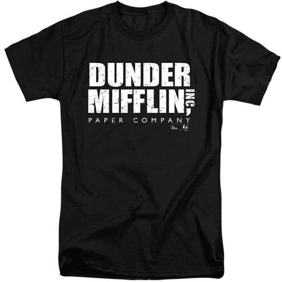 Trevco Sportswear NBC1276-ATT-6 The Office Dunder Mifflin Logo White Adult Tall Fit Short Sleeve T-Shirt, Black - 3X