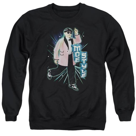 Trevco Sportswear TTS134-AS-1 Three Stooges Moe Style Adult Crewneck Sweatshirt, Black - Small