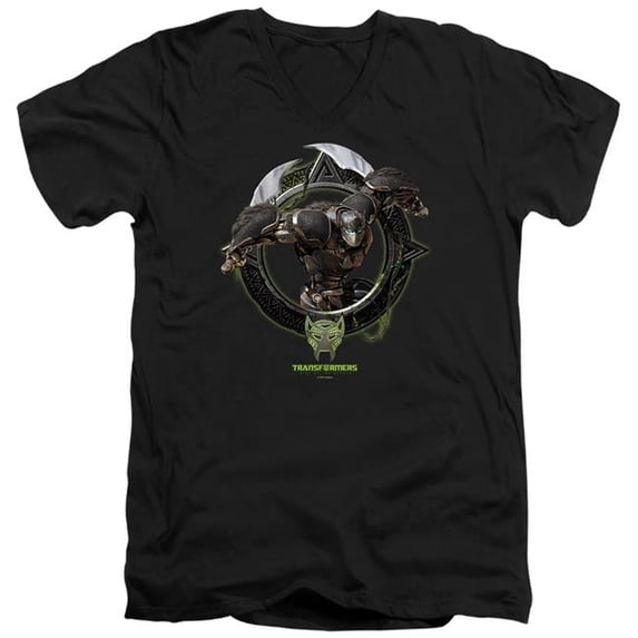 Trevco Sportswear HBRO1392-AV-5 Transformers Optimus Primal Circle Frame Adult Slim Fit V-Neck Cotton T-Shirt, Black - 2X