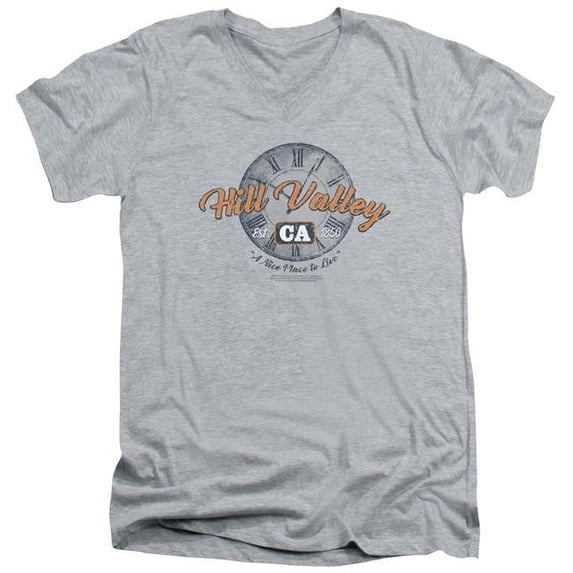 Trevco Sportswear UNI1125-AV-3 Back to the Future Hill Valley Adult Slim Fit V-Neck Cotton T-Shirt, Athletic Heather - Large