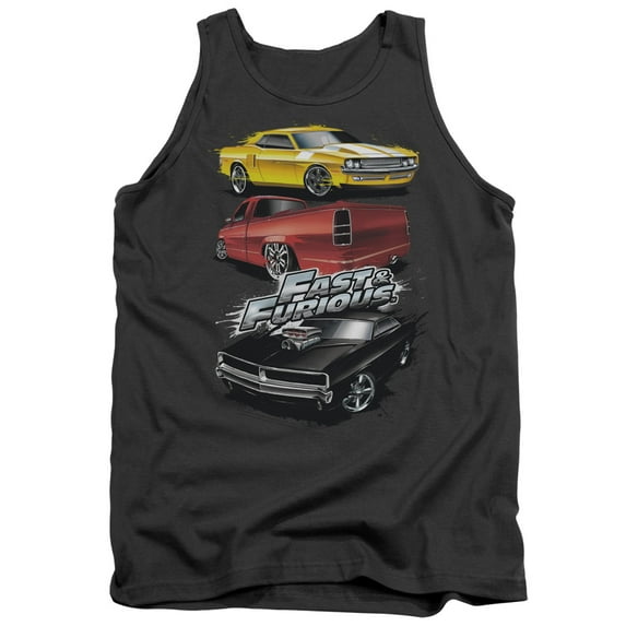 Trevco Sportswear UNI228-TK-2 Fast & The Furious Muscle Car Splatter Adult Tank Top, Charcoal - Medium