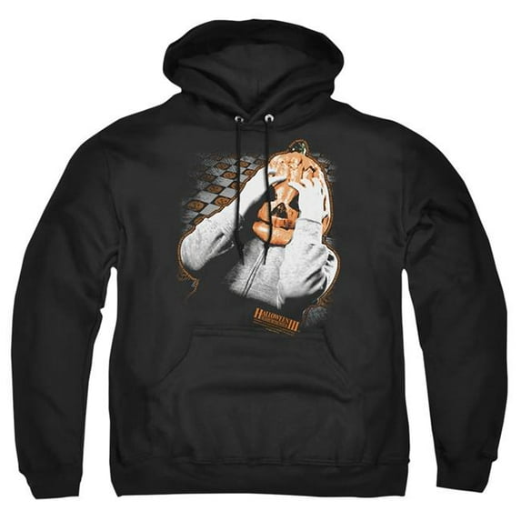 Trevco Sportswear UNI309-AFTH-2 Halloween III Pumpkin Mask Adult Pullover Hoodie, Black - Medium