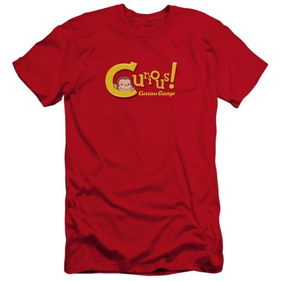 Trevco Sportswear UNI660-PSF-4 Curious George Curious Premium Canvas Adult Slim Fit 30-1 Short Sleeve T-Shirt, Red - Extra Large