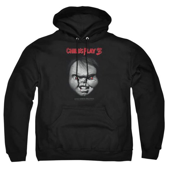 Trevco Sportswear UNI889-AFTH-1 Childs Play 3 Face Poster Adult Pullover Hoodie, Black - Small