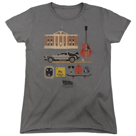 Trevco Sportswear UNI900-WT-3 Back to the Future Items Womens Short Sleeve T-Shirt, Charcoal - Large