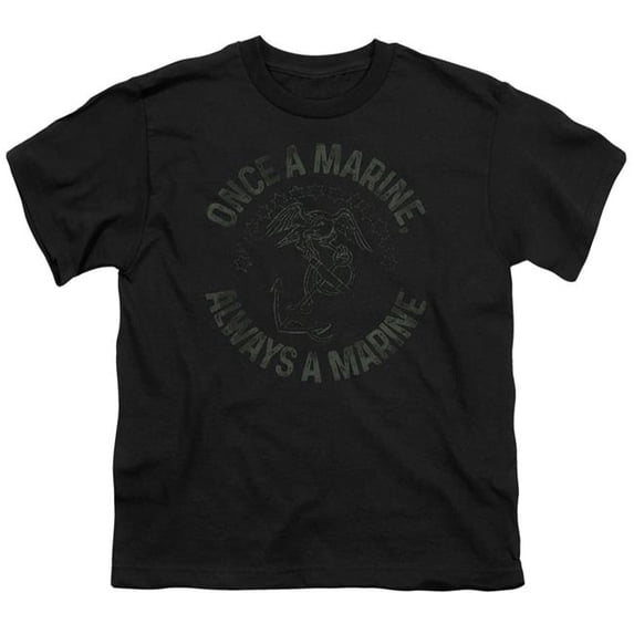 Trevco Sportswear USMC114-YT-1 US Marine Corps Always A Marine Youth Short Sleeve T-Shirt, Black - Small