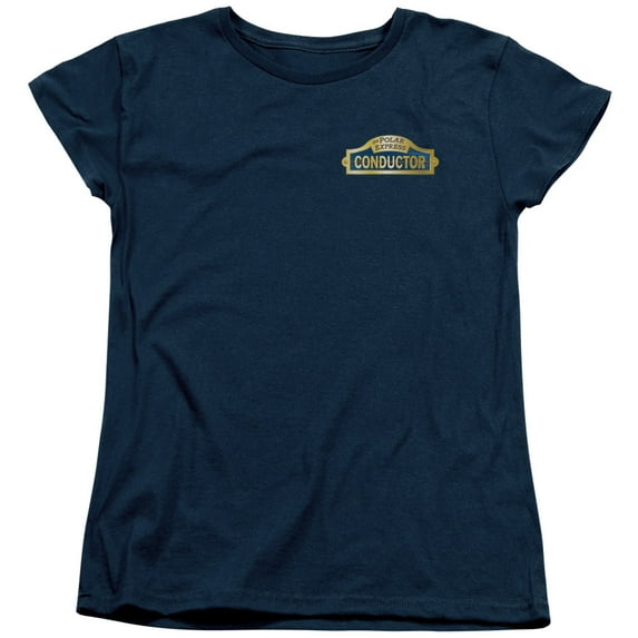 Trevco Sportswear WBM376-WT-2 Polar Express Conductor Womens Short Sleeve T-Shirt, Navy - Medium