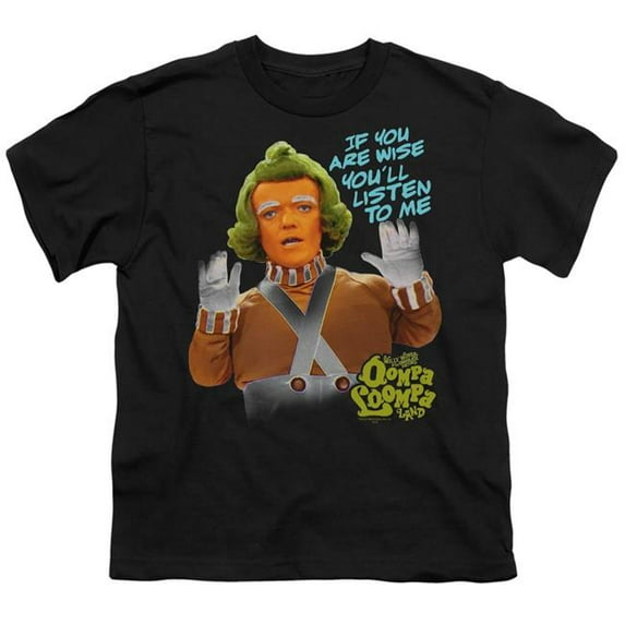 Trevco Sportswear WBM819-YT-2 Willy Wonka & The Chocolate Factory Oompa Loompa Listen Youth Short Sleeve T-Shirt, Black - Medium