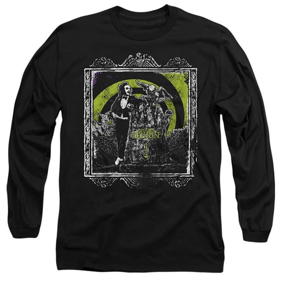 Trevco Sportswear WBM902-AL-6 Beetlejuice Here Lies Adult Long Sleeve T-Shirt, Black - 3X